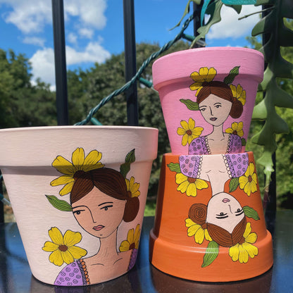 Floral Girl Hand-painted Planter pot