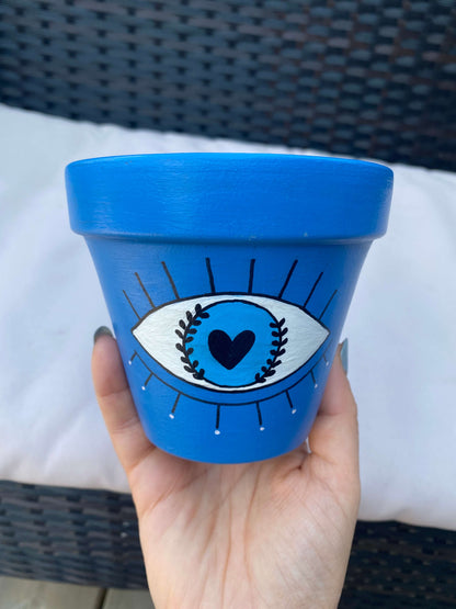 Evil Eye Handpainted Planter - Blue