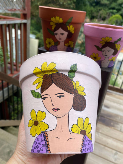 Floral Girl Hand-painted Planter pot