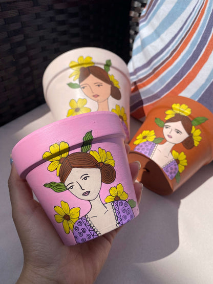 Floral Girl Hand-painted Planter pot