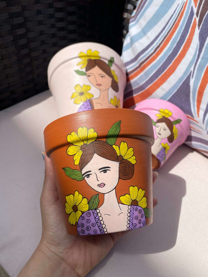 Floral Girl Hand-painted Planter pot